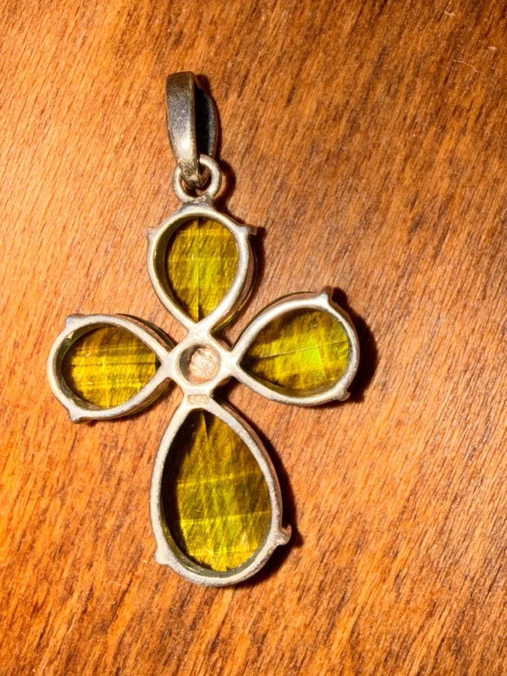 Vintage Sterling Silver Peridot & Marcasite Cross Pendant - 1.67 inch